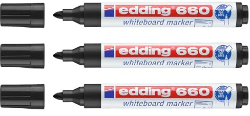 EDDING Whiteboard-Marker 660, Schwarz, Rundspitze, 1,5-3 mm, 3 Stück