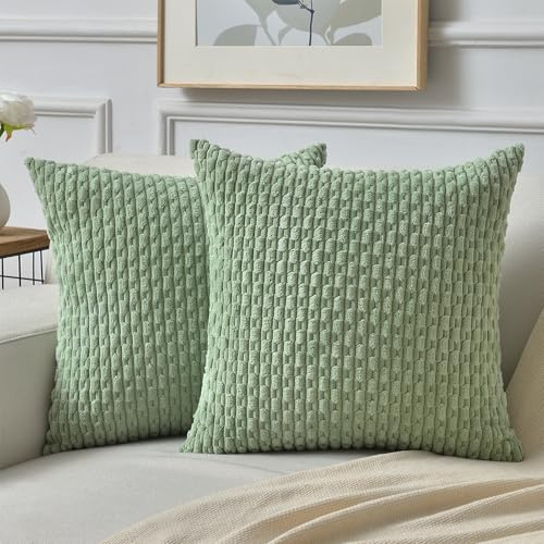 ANBURG 40 x 40 cm manchestersammet kuddfodral soffa, gröna japanska salvia, vardagsrum hem moderna dekorativa örngott 2 st