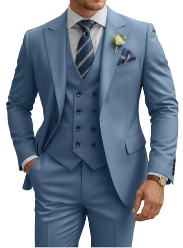 TIJOFA - Completo da Uomo a 3 Pezzi, Slim Fit, Giacca Doppio Petto, Perfetto per Matrimoni. Tuxedo Classico con Un Bottone, Ideale per Eventi Formali, Prom e cene Eleganti., Blu Polvere, L