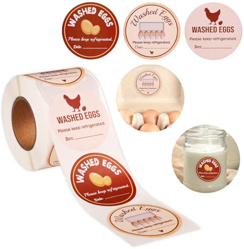 500pcs Washed Eggs Stickers, 2in Farm Fresh Eggs Stickers Egg Carton Stickers Labels Round Self-Adhesive Egg Stamps for Fresh Eggs Chicken Quail Egg Packaging Stickers