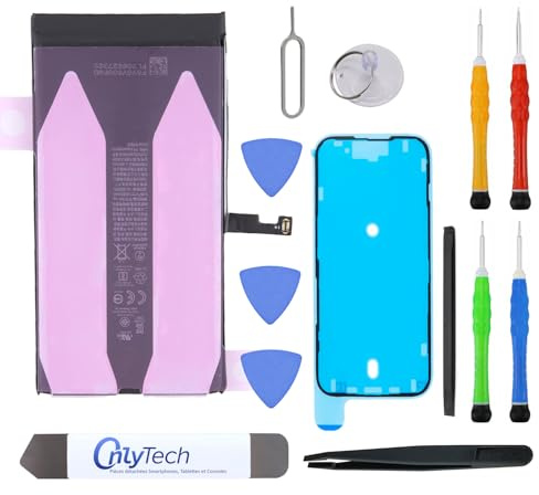 OnlyTech - Batterie Premium de Remplacement pour iPhone 15 Plus - 4383mAh, qualité identique - Kit 12 Outils Professionnels et adhésif écran Inclus