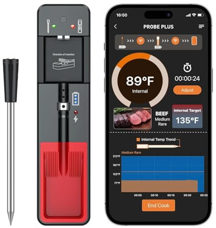 Wireless Meat Thermometer - Bluetooth Meat Thermometer with Smart APP - Meat Thermometer Digital Wireless for Turkey Beef Lamb, Digital Food Thermometer for BBQ Oven Smoker Thermometer