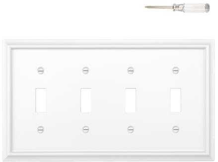 Wall Plates White Decorative Outlet Covers, Light Switch Cover - Natural Bamboo Fiber Electrical Outlet Cover Plate Variety of 13 Styles: Toggle/Combo (4 Gang Toggle 1 Pack)