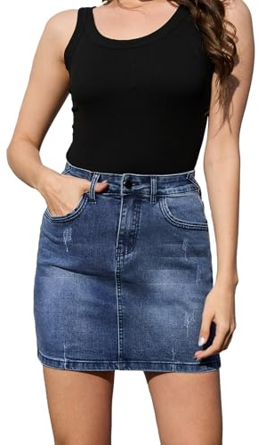 Alaster Queen Women’s Denim Mini Skirt Stretchy High Waist Bodycon Short Jean Skirts for Women with Pockets, Navy Blue XL