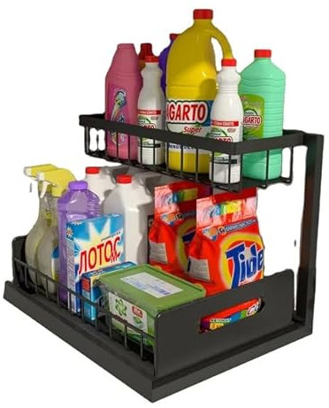 Skysmart Tier Under Sink Storage Kitchen Organiser with Sliding Draweritchen Storage and Organisation Cupboard Sink Shelf, Organizer with Hooks, for Bathroom Kitchen Countertop With holder Cup