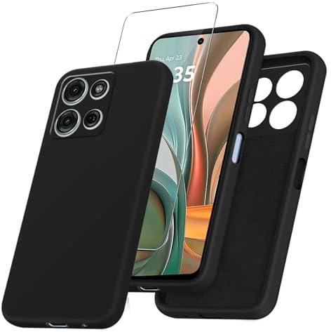 JDXHFF Funda Compatible con Motorola Moto G15 4G / Moto G15 4G (6.72) con 1 Piezas Vidrio Templado Protector de Pantalla Película Protectora - Negro Carcasa Silicona TPU Suave Caso Case Black