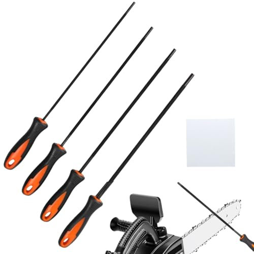 Feile für Kettensäge,4 Stück Feilenset Metall,Kettensägefeile,Feilen Set mit Griff,Pferd Rundfeile,Kettensäge Schärfen,Gibt es 4 Größen Von 3.2 mm/4.0 mm/4.8 mm/5.5 mm Geeignet für Kettensägen