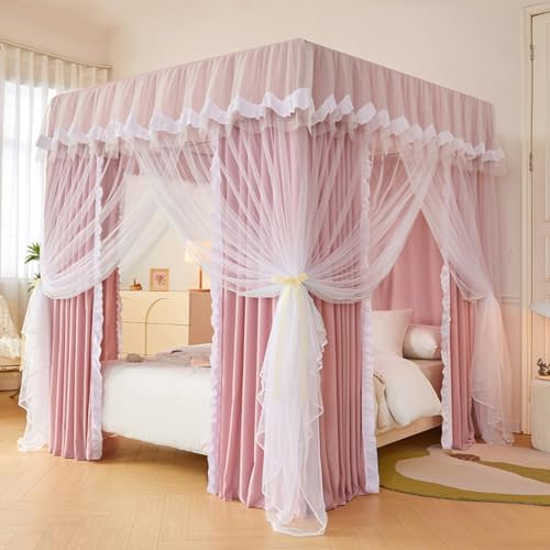 4 Angoli Dopo Il Letto a Colore Solido a baldacchino Tende a baldacchino a Doppio Strato e zanzara Principessa Mosquito 3 Rete di Apertura per Ragazze Decorazioni per la Camera da Letto per Adulti