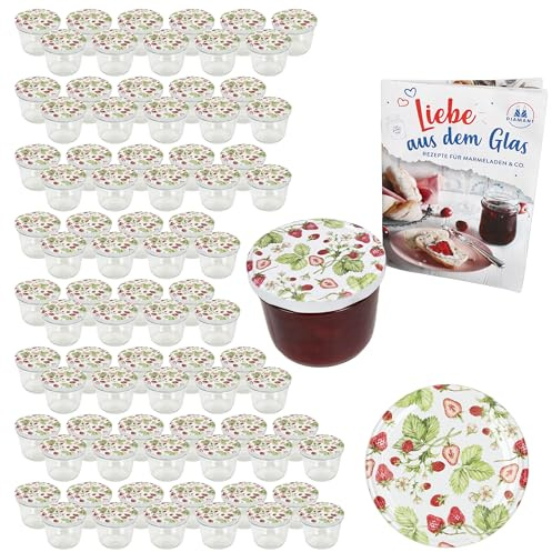 MamboCat 100er Set Sturzglas 230 ml mit Schraub-Deckel Wald-Erdbeere I Einmachgläser + to 82 Deckel mit Diamant-Zucker-Rezept I Vorratsgläser einkochen & konservieren