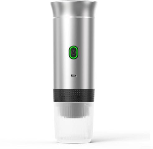 MeevrgR Macchina da caffè portatile, 3 in 1, 20 bar, batteria da 7500 mAh, 5 colori, compatta e adatta ai viaggi, per caffè macinato (argento)
