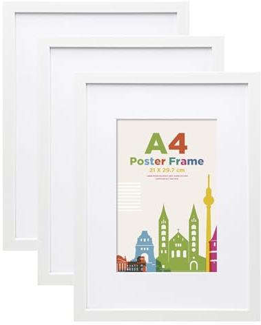 Egofine Marco de fotos A4, Marco de madera con cristal acrílico, 21x29,7 cm Marco para póster para montaje en mesa y pared, pasador para fotos DIN A5, perfecto para fotos, carteles, rompecabezas,