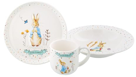 Beatrix Potter 3 Piece Dinner Set, White with Pastel Accents
