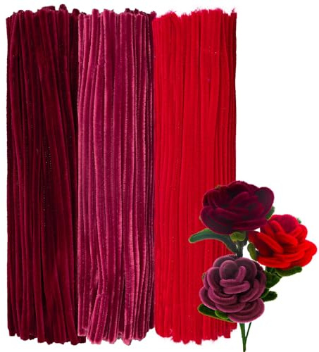 300 Pfeifenreiniger zum Basteln 30 cm Lang 6 mm Dick - 3 Farbverlauf Rot | Pipe Cleaner Flower Craft,Pfeifenputzer Blumen Set,Chenilledraht Bunt für DIY Erwachsene Kinder Bastelzubehör Deko Geschenke