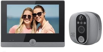 VEKELETE Videocitofono Tuya 1080P WiFi con Telecamera spioncino, PIR, Visione Notturna, 4,3 Pollici, Visione Notturna Digitale(Grey with Alexa)