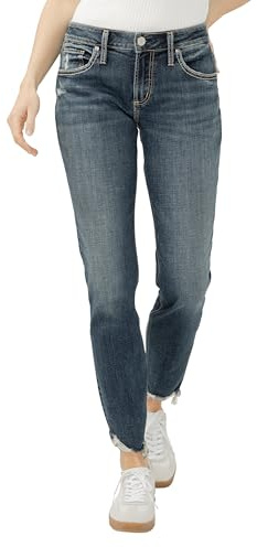 Silver Jeans Co. Women's Boyfriend Mid Rise Slim Leg Jeans, Medium Wash, 24W x 29L