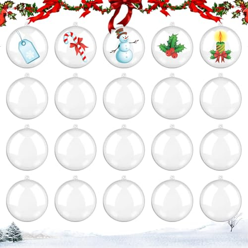 20 Stück Weihnachtskugeln Zum Befüllen,Durchsichtige Weihnachtskugeln,Christbaumkugeln Plastik,Weihnachtskugel Bemalen Foto Kugeln Basteln Durchsichtig,Durchsichtige FüR Gestalten Kinder (8cm)