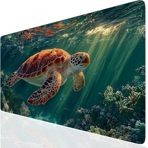 Schildkröte Mauspad XXL, Grün Mousepad 700x400x3mm mit Genähten Kanten, Mauspad Großes Schreibtischauflage, Mousepad Wasserdicht rutschfest, Desk Mat Vernähte Kanten, für MacBook, Laptop DE-8026