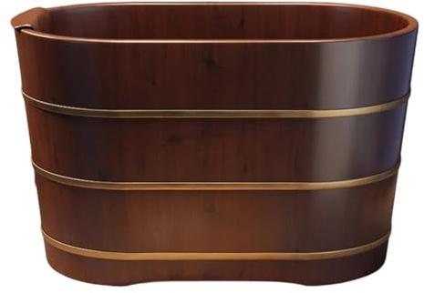 PP-Vic Small Solid Wood Freestanding Bathtub,Premium Portable Japanese Soaking Tub with Drain Suitable for Spa And Bathroom Renovation,Relaxing Soaking Bath And Ice Bath Experience,100CM/39.3IN