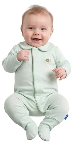 Magnettino Pijama Bebé Cierre Magnético para Cambio Fácil y Práctico, Algodón 100% Orgánico, Color Verde Menta Tortuga, Pies Convertibles para el Frío, Pelele Entero Suave, Talla 12-18 Meses