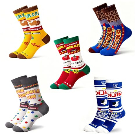SingingWang 5 Paires Chaussettes Rigolotes Homme Femme, 35-38, 39-42, Chaussettes Droles Fantaisie, Chaussette Chocolat Lait, pour Ado, Adulte, Unisexe (D5)