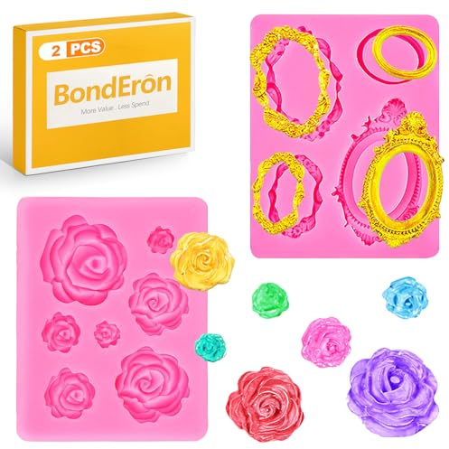 BondEron 2er 3D Silikonform Fondant Rose Blumen Tortendeko Set Vielseitige Gießform für Kuchendekoration Basteln Blütenformen für DIY Kerzen Schokolade Kuchen Dekoratio
