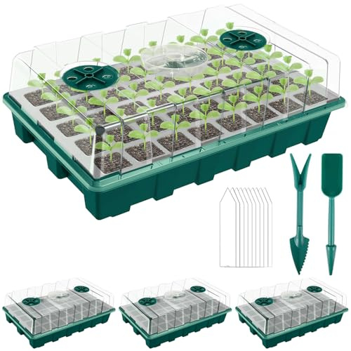 zociko Seed Trays 3 Pack, 120 Cells Propagators Trays, Reusable Seedling Starter Growing Kits for Greenhouse & Gardens, Plant Germination, Adjustable Humidity, High Lids, Thicken, Reusable, Green, XL