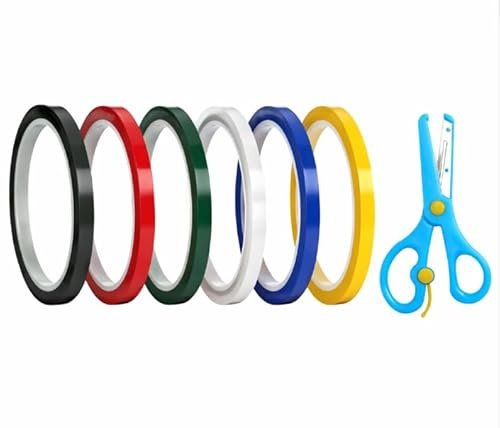 FIUTEKO 6 Rollen Whiteboard Klebeband Set,Isolierband farbig 5mm x 66m PET Tape für Markierung & DIY Abdeckband UV beständig Masking Abklebeband für Whiteboard Kabel Büro Modellbau Isolieren