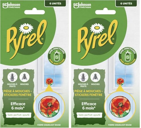 Pyrel Piege A Mouches Et Mouches A Fruits - Sticker Fenetres Coquelicot Rouge X6 (Lot de 2)