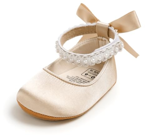 Mary Jane - Scarpe da bambino con fiocco e perla, per bambine da 0 a 18 mesi