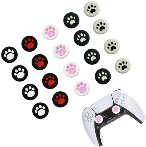 Daumengriff-Joystickkappen,20 Stück Joystick Kappen PS5 Controller Sticks Grips,Katzenpfoten Rutschfestes Thumbstick Silikon Kappen,PS4 PS5 Controller Zubehör für Xbox One Series(Mehrere Farben)