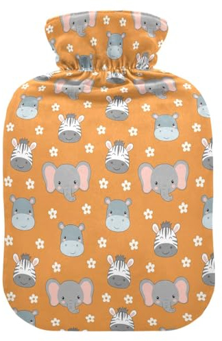 Hot Water Bottle with Cover Animal Elephant Orange Print Hot Water Bag for Pain Relief Heat Packs Hot Pack Water Bags for Hand Feet Warmer Cramps Neck Shoulder Pain 2L