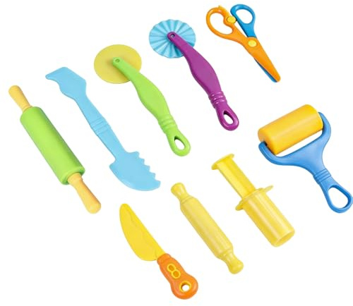 9 Pcs Knete Zubehör,Knetwerkzeug,Knetzubehör Set für Play-Doh,Plastilin Werkzeuge,Kneten Ausstechformen,Knetpresse Geschenke für playdoh Knetset DIY Clay Sand Knetmasse