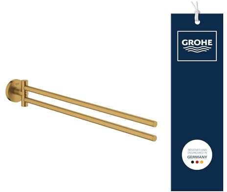 GROHE Start, Doppel-Handtuchhalter (für 2 große Handtücher, 44cm lang, schwenkbar, zum Bohren, mit Schrauben & Dübel, verdeckte Befestigung, langlebige Oberfläche), cool Sunrise, Gold, 41183GN0