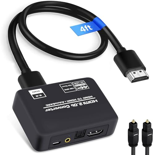 HDMI ARC Audio Extractor 4K 60Hz, HDMI 2.0b Audio Converter with Optical SPDIF, 3.5mm AUX & HDMI Output, Supports HDR10, HDCP 2.2, PCM/DTS 5.1 for TV, Soundbar, PS5, Xbox, Blu-ray