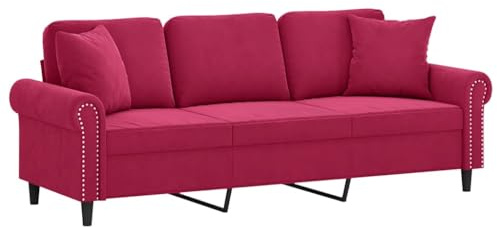 QJBSAVVA 3-Sitzer Sofa Samt Weinrot 212 cm - Modernes Polstersofa mit Metallgestell, Inklusive 2 Zierkissen für Wohnzimmer & Gästezimmer - Dreisitzer Couch Samtcouch 180 cm Sitzbreite