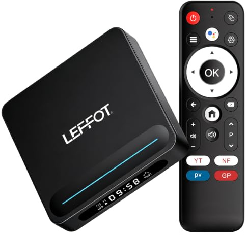 Android 14.0 TV Box 2026, LEFFOT 4K Boitier Android TV, 2Go RAM + 16Go ROM | Boîtier IP-TV, Support Contrôle Vocal, 2.4G & 5G WiFi 6, BT 5.4, 100M Ethernet, HDR10, RK3518 Quad Core A53