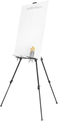 Walimex pro easel XL 60-180cm, alluminio I ideale come cavalletto da studio, da tavolo e da campo I per tele fino a HxD: 140x4cm, fino a 6kg I vassoio e supporto per colori e pennelli, con borsa