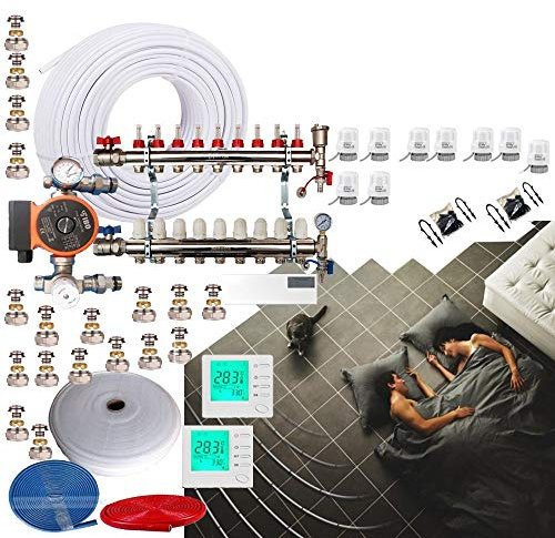 2 Zone 115-120Sqm UnderFloor Heating Kit 9 Port Manifold Blending Set 16mm Pipe WRAS Approved