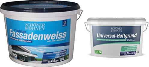 10 Liter SCHÖNER WOHNEN Premium Fassadenweiss mit 5 Liter Haftgrund auf Altanstrich