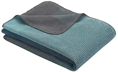 Ibena Toronto Wolldecke 150x200 cm - Kuscheldecke türkis grau Gemustert, kuschelig weich und angenehm warm, hochwertige Pflegeleichte Baumwollmischung