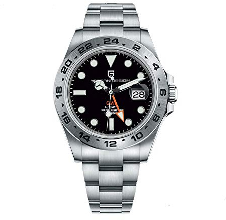 Pagani Design Orologio Uomo GMT Analogico Automatico Orologi da polso da uomo Impermeabile 100M con Cinturino in Acciaio Inox 1682