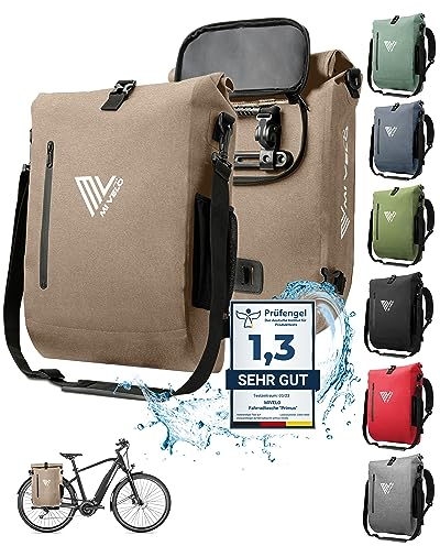 MIVELO - 3in1 Fahrradtasche für Gepäckträger, 100% wasserdicht & PVC-frei, Fahrradtasche Rucksack & Umhängetasche, Fahrrad Tasche Gepäckträgertasche (Sand-beige, 20L)