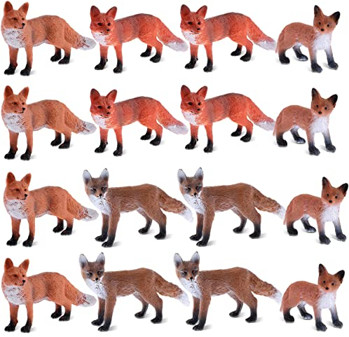 Zomiboo 16 Teiliges Set Fuchs Spielzeugfiguren Rotfüchse Figuren PVC Kunststoff Fox Spielzeug Realistischer Miniaturfuchs Mini Rotfuchs Spielzeugfigur Wildfuchs Figuren Set für Sammlung Wohnkultur