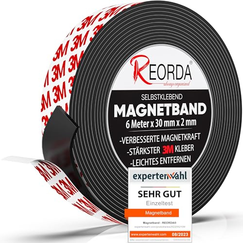 Reorda® Magnetband selbstklebend | Stärkster Halt dank Marken-Kleber | Magnetband mit optimierter Magnetkraft durch Anisotropic Material | Anwendbar in Küche, Schule & Büro