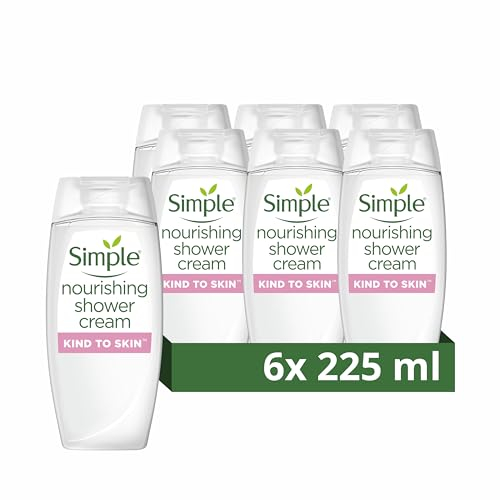 Simple Kind to Skin Nourishing Shower Cream pack of 6 dermatologically tested for gentle skin care 225 ml, White