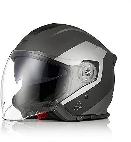 ORIGINE Motorradhelm Jethelm Mit Doppelvisier - Roller, Scooter, Moped, Mofa - ECE Zertifizierung (EKO Black Titanium, L)