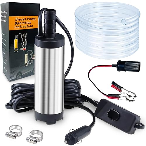 Stainless Steel Submersible Diesel Transfer Pump, 12V Water Pump with 3 Meter Hose