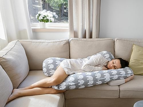 LOOLAY Kingsize Schwangerschaftskissen Seitenschläferkissen Stillkissen Typ U Typ A 330 cm XXXL Lagerungskissen Relaxkissen Ink.Bezug (Elefant Grau)