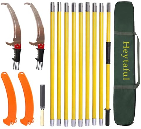 Heytaful Manual Pole Saw 30 FT Extendable Tree Pruner High Branches Trimming for Pruning Palms and Shrubs with Long Handle (Yellow)