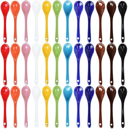 Pirhosigma 3 Sets of 12 Color Porcelain Egg Spoons Ceramic Spoons 5 inch Coffee Dessert Yogurt Tea Milky Tea